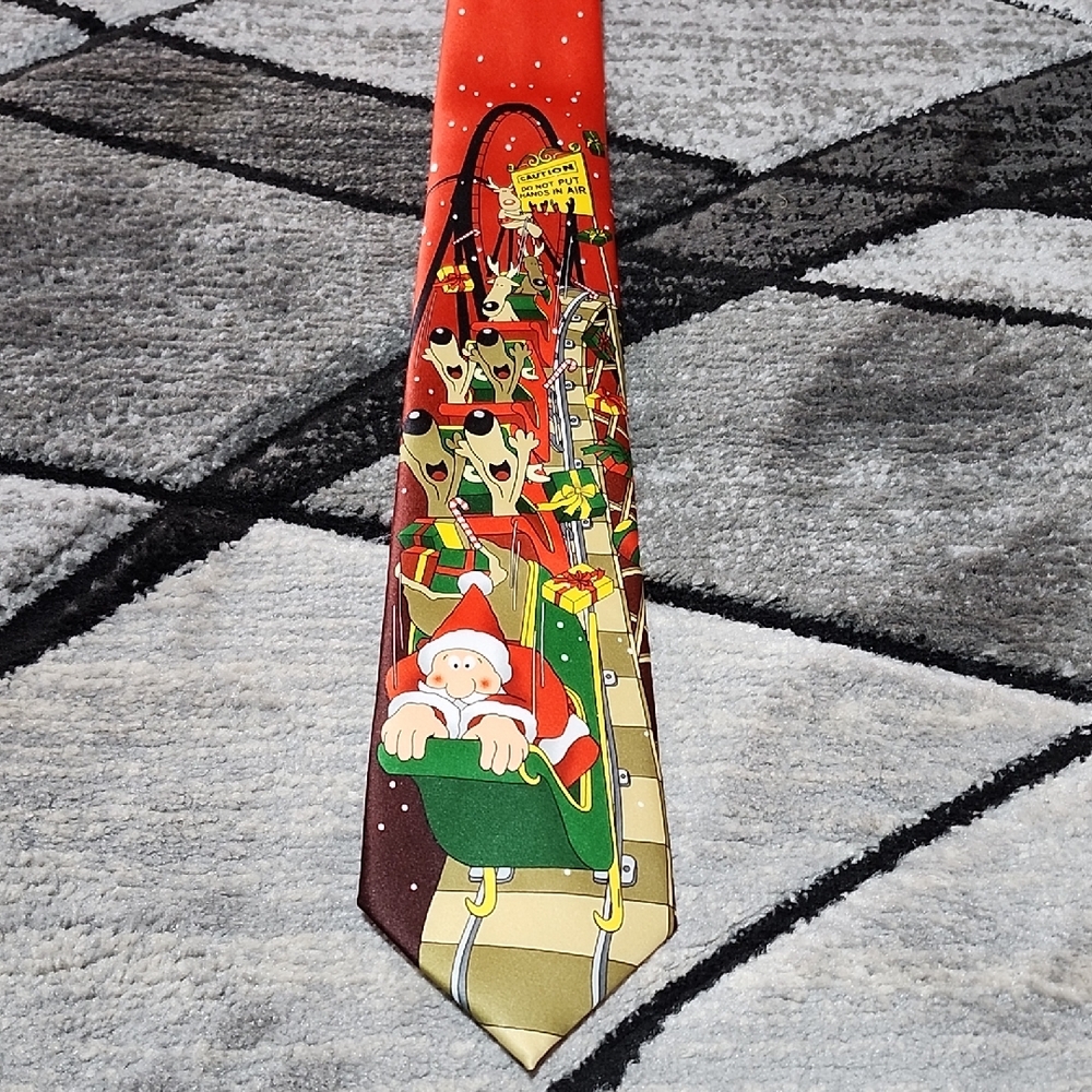 VINTAGE SANTA & REINDEER MULTICOLOR CAUTION ROLLERCOASTER NECK-TIE